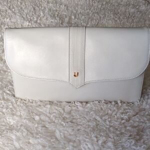 Emanuel Ungaro White Leather Clutch with Gold Accent